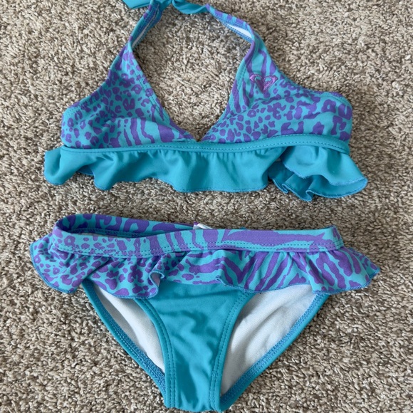 Roxy girls blue purple two piece bikini bathing suit swimsuit size 5 - Picture 2 of 11